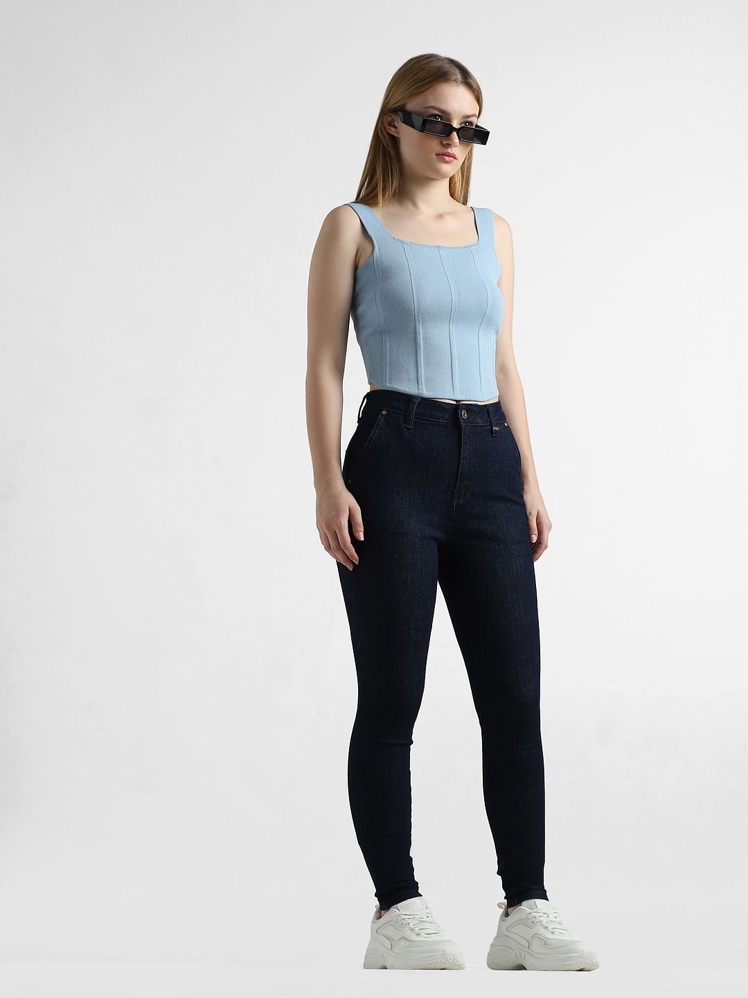 Dark Blue High Rise Cross Pocket Jeans