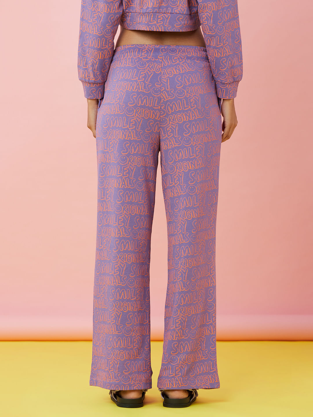 Only X Smiley   Purple Mid Rise Printed Co-Ord Sweatpants