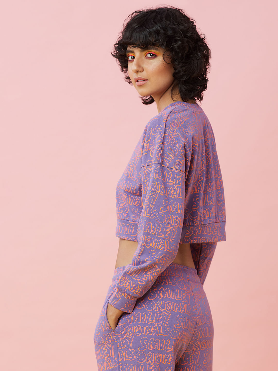 Only X Smiley   Purple Printed Co-Ord Sweatshirt