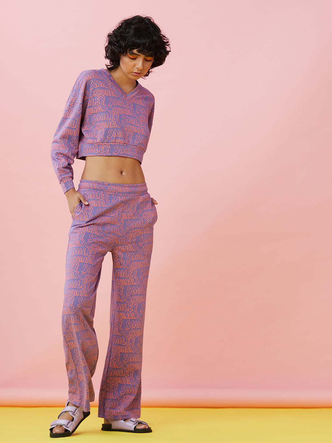 Only X Smiley   Purple Printed Co-Ord Sweatshirt