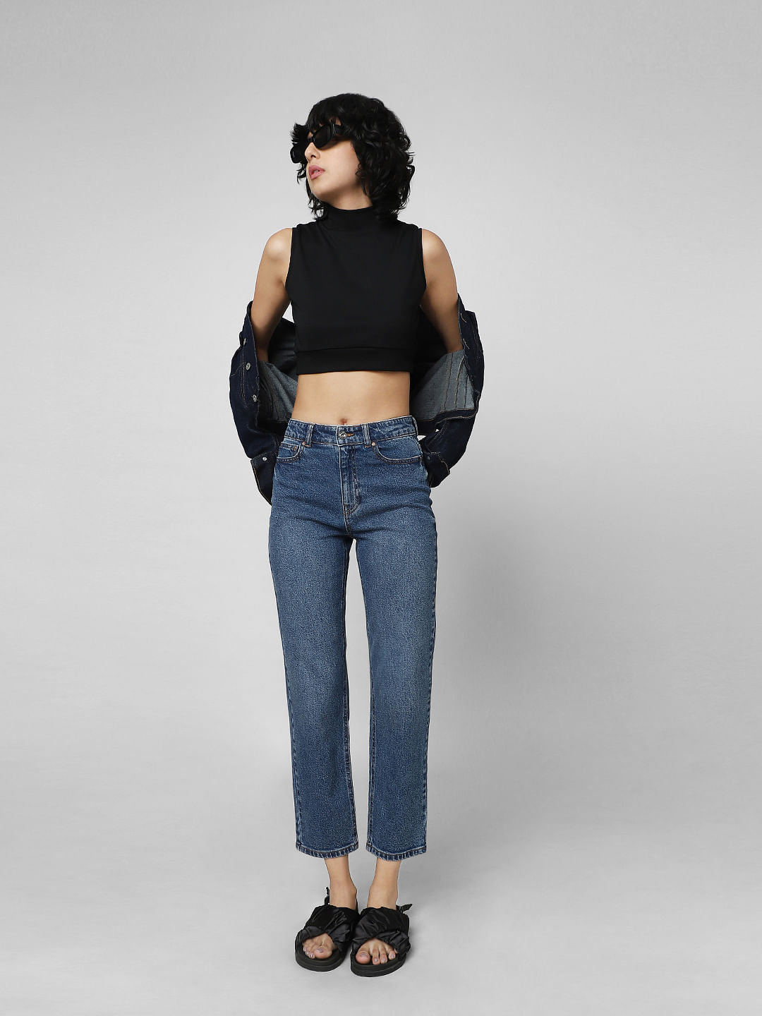 Blue Mid Rise Straight Fit Jeans