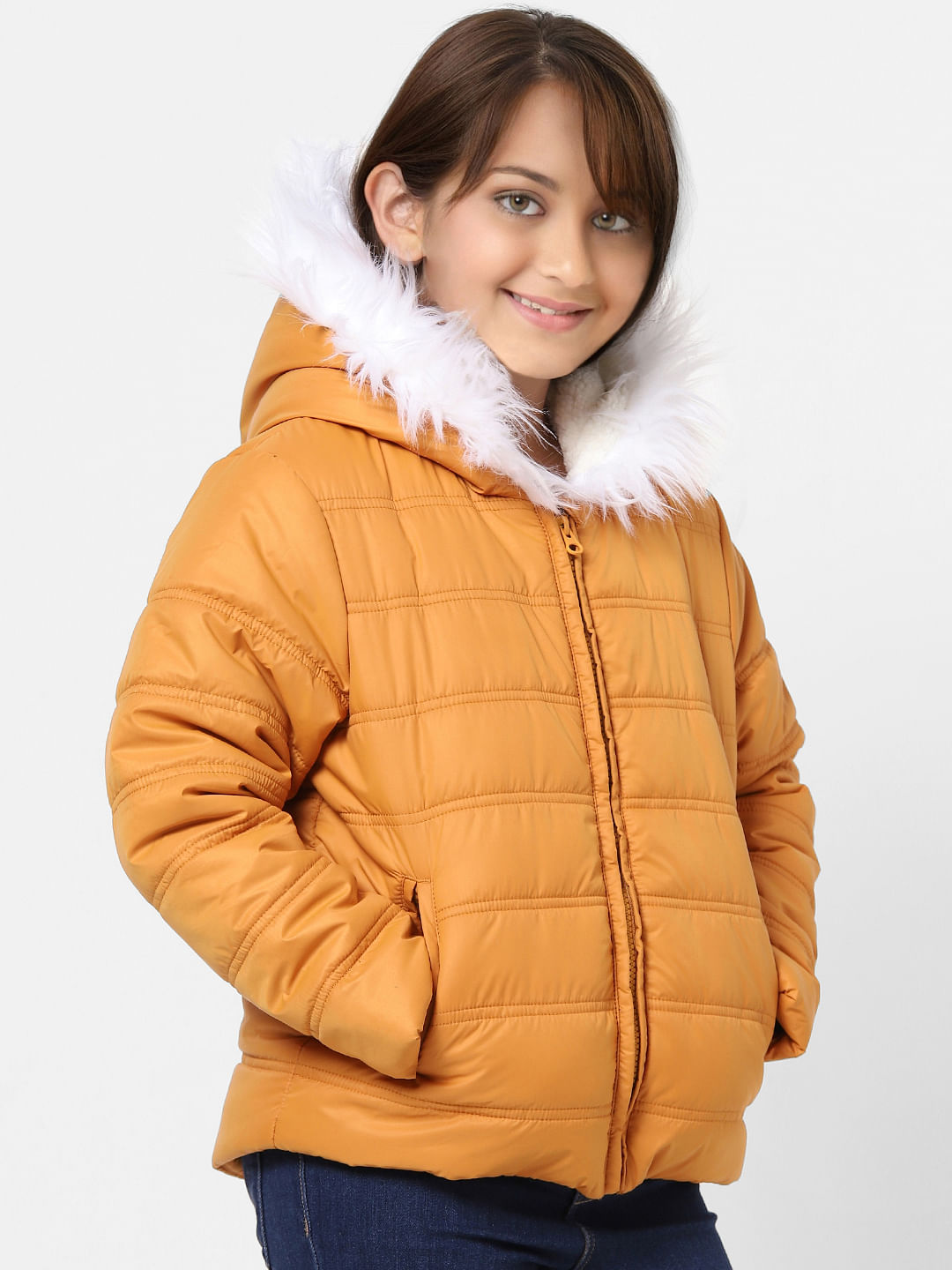 Orange Hooded Puffer Jacket