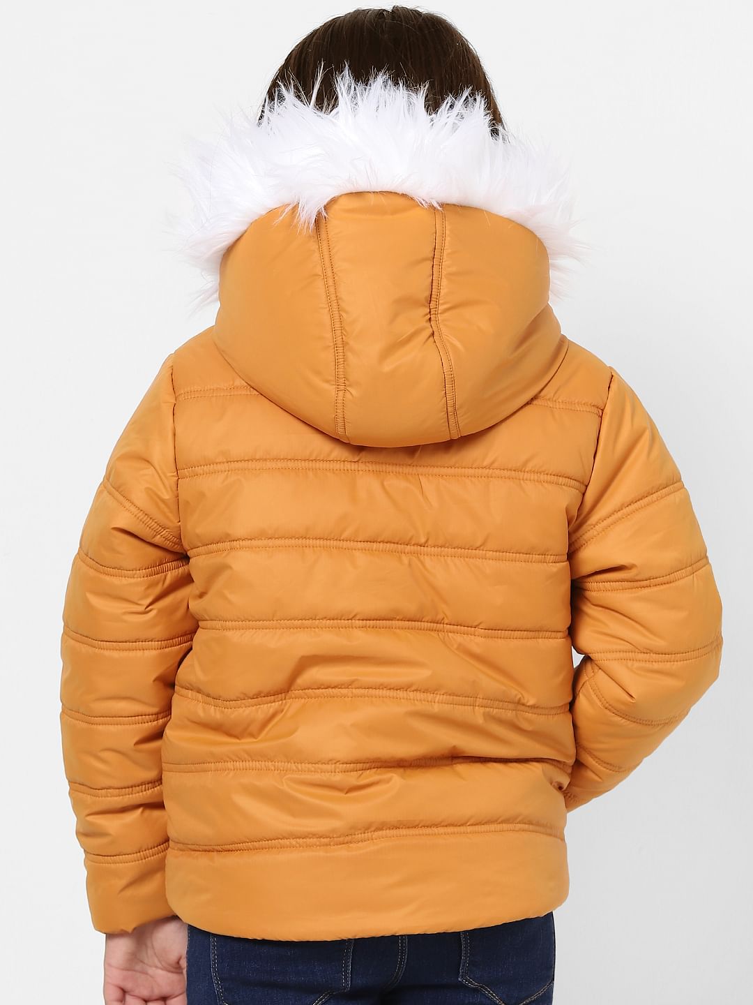 Orange Hooded Puffer Jacket
