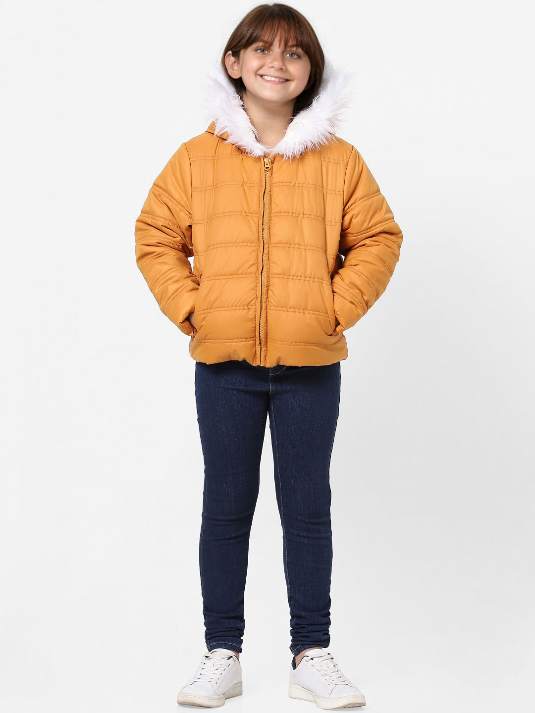 Orange Hooded Puffer Jacket
