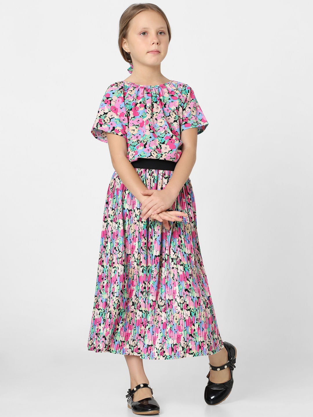Pink Floral Pleated Co-Ord Skirt