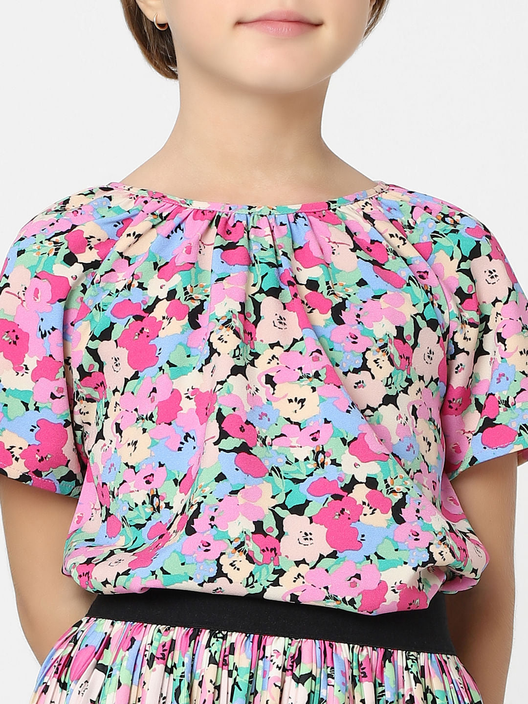 Pink Floral Pleated Co-Ord Skirt