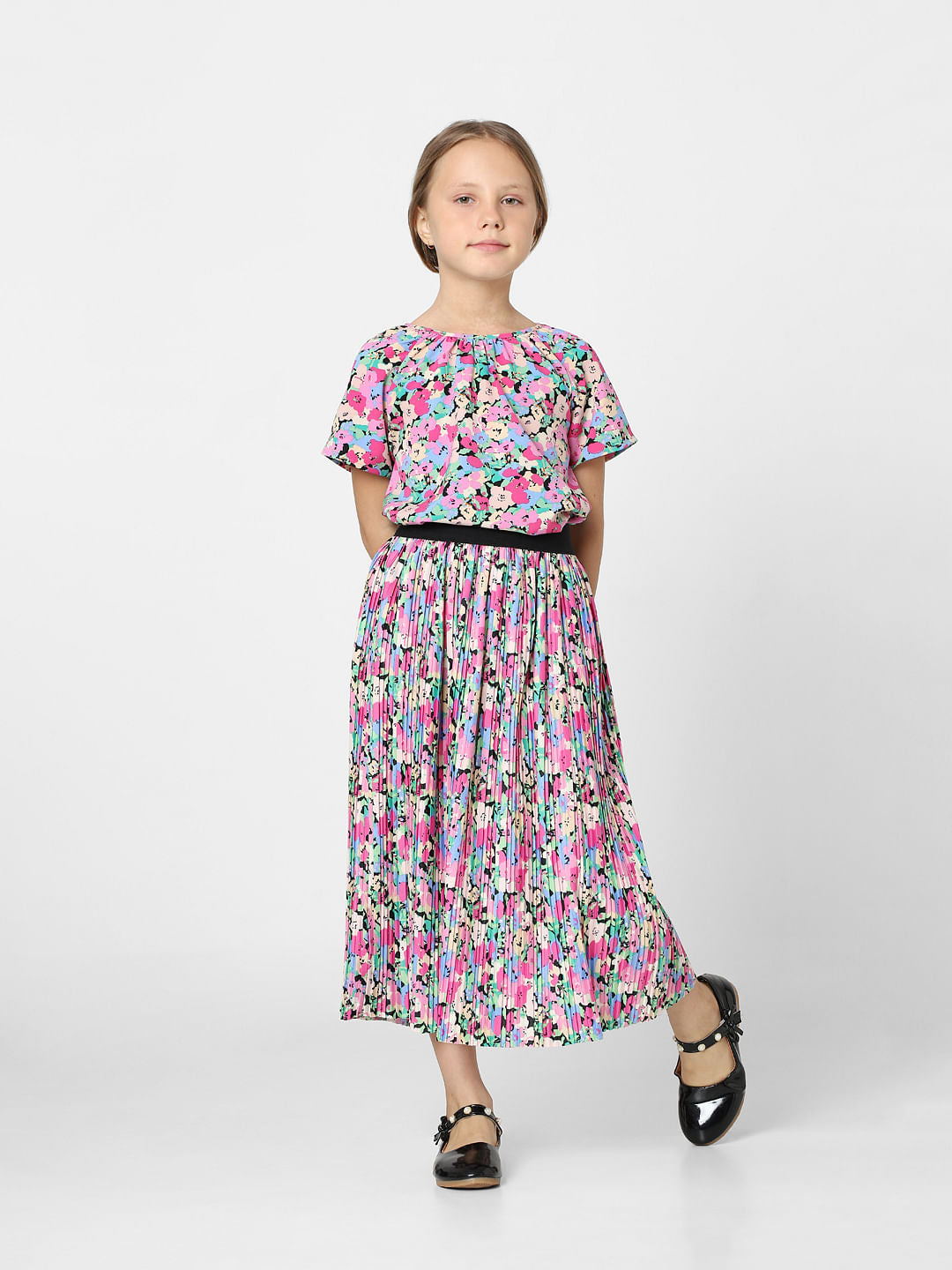 Pink Floral Pleated Co-Ord Skirt