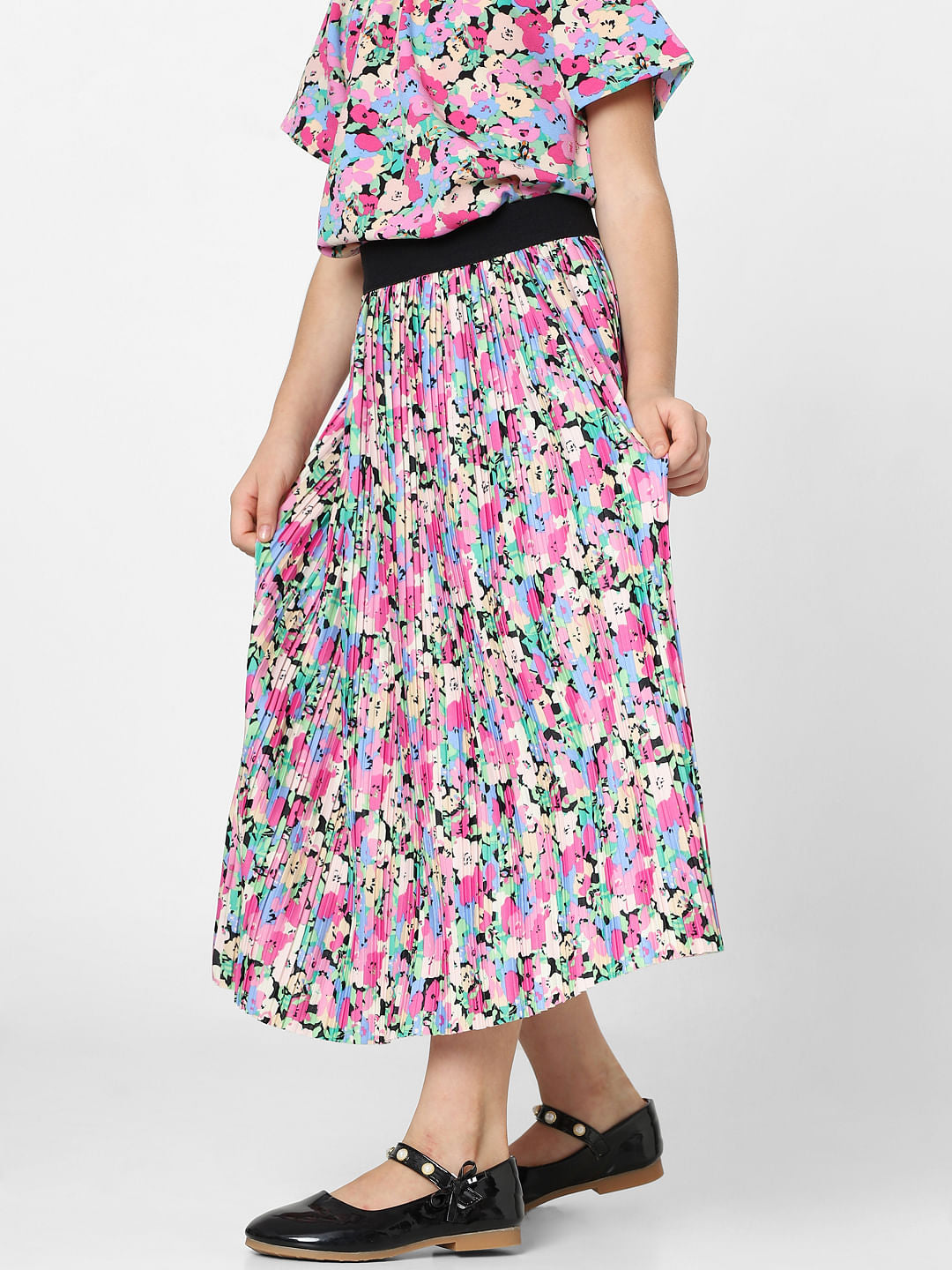 Pink Floral Pleated Co-Ord Skirt
