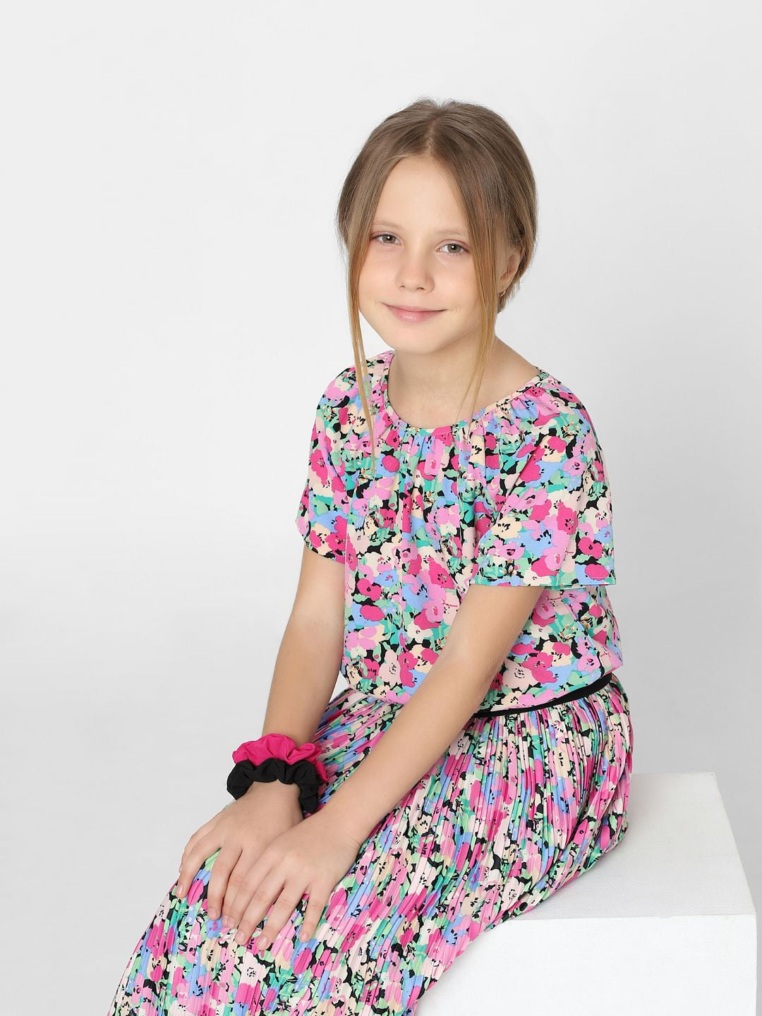 Girls Pink Floral Co-Ord Top