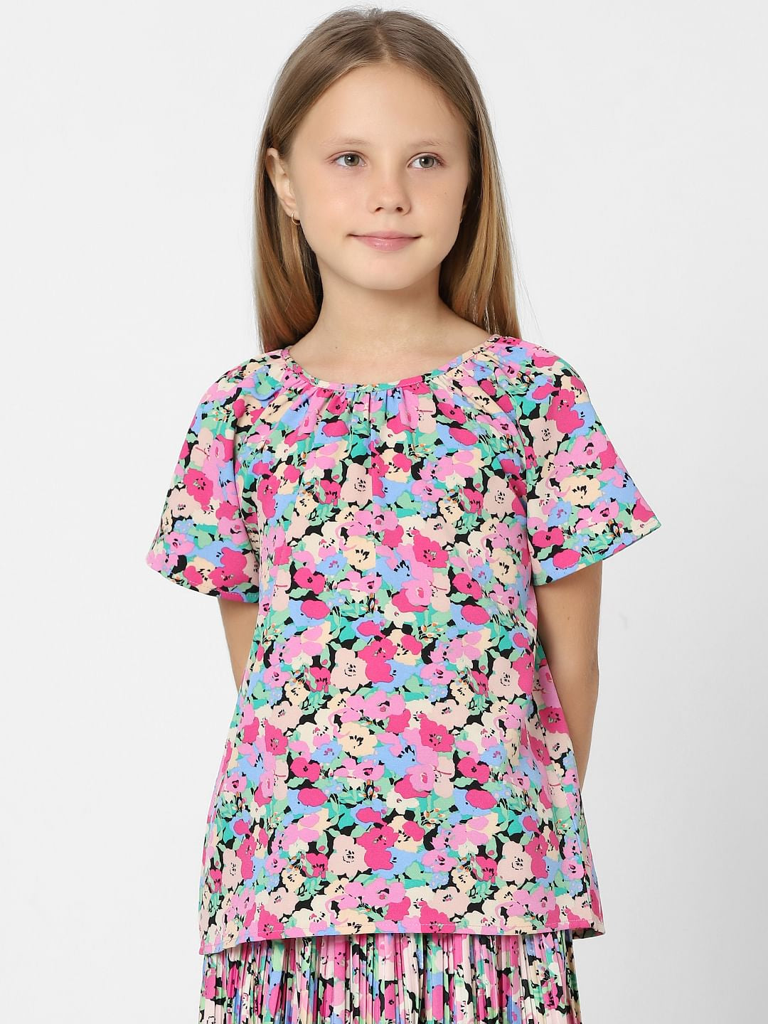 Girls Pink Floral Co-Ord Top