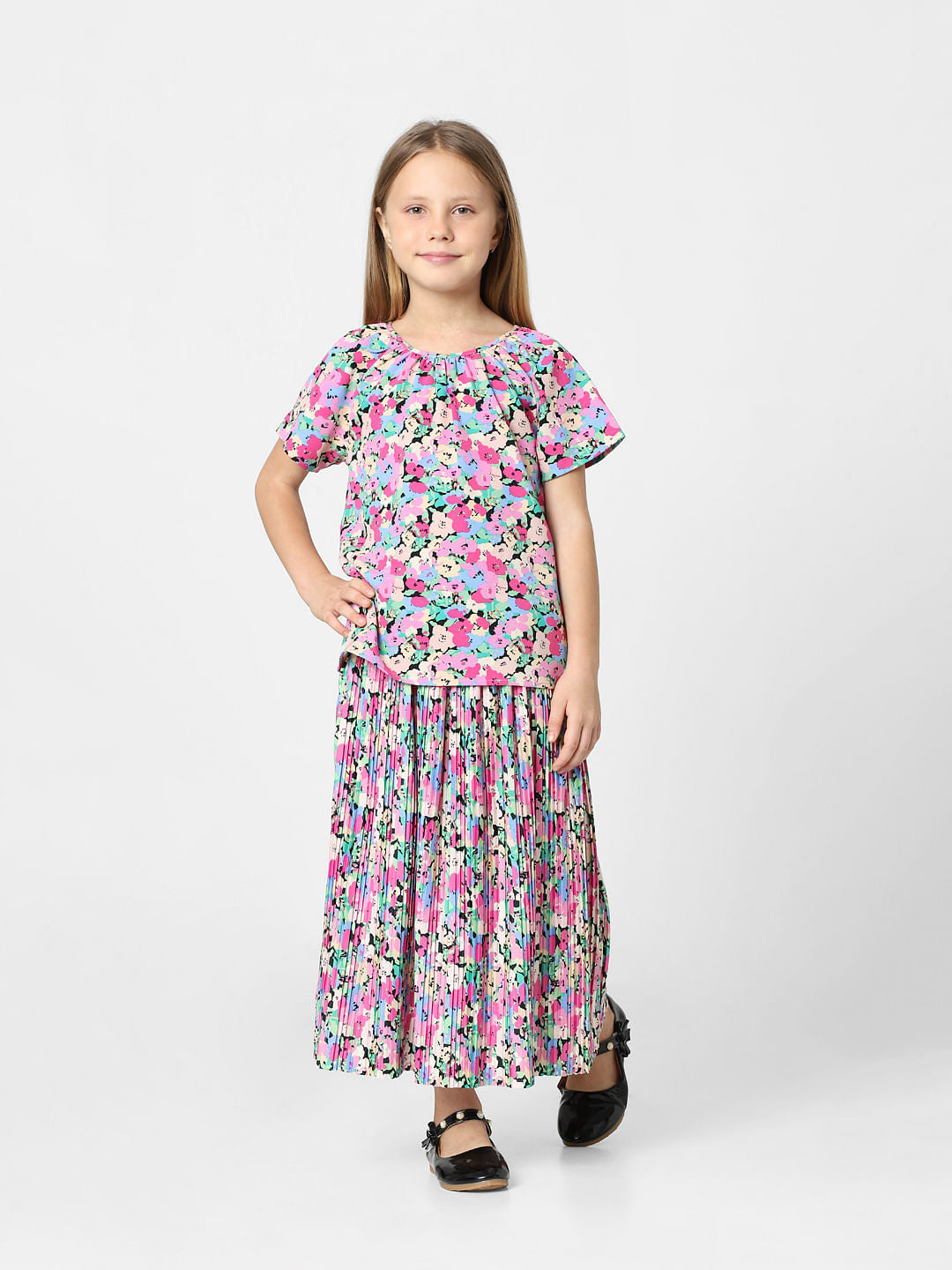 Girls Pink Floral Co-Ord Top