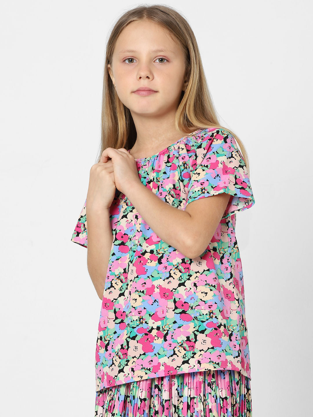 Girls Pink Floral Co-Ord Top