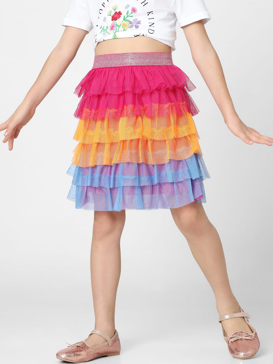 Pink Layered Tulle Short Skirt