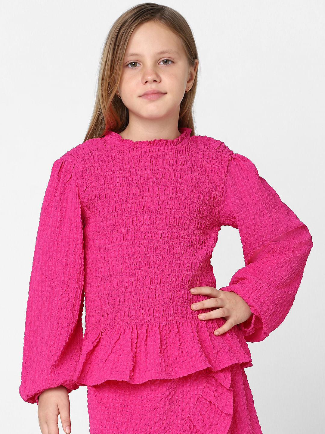 Girls Pink Smocked Co-Ord Set Top