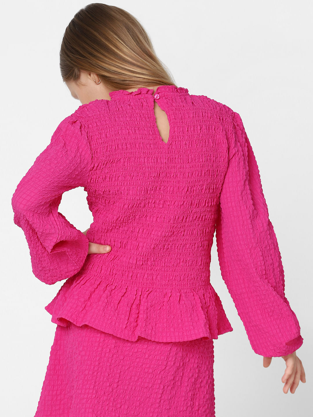 Girls Pink Smocked Co-Ord Set Top