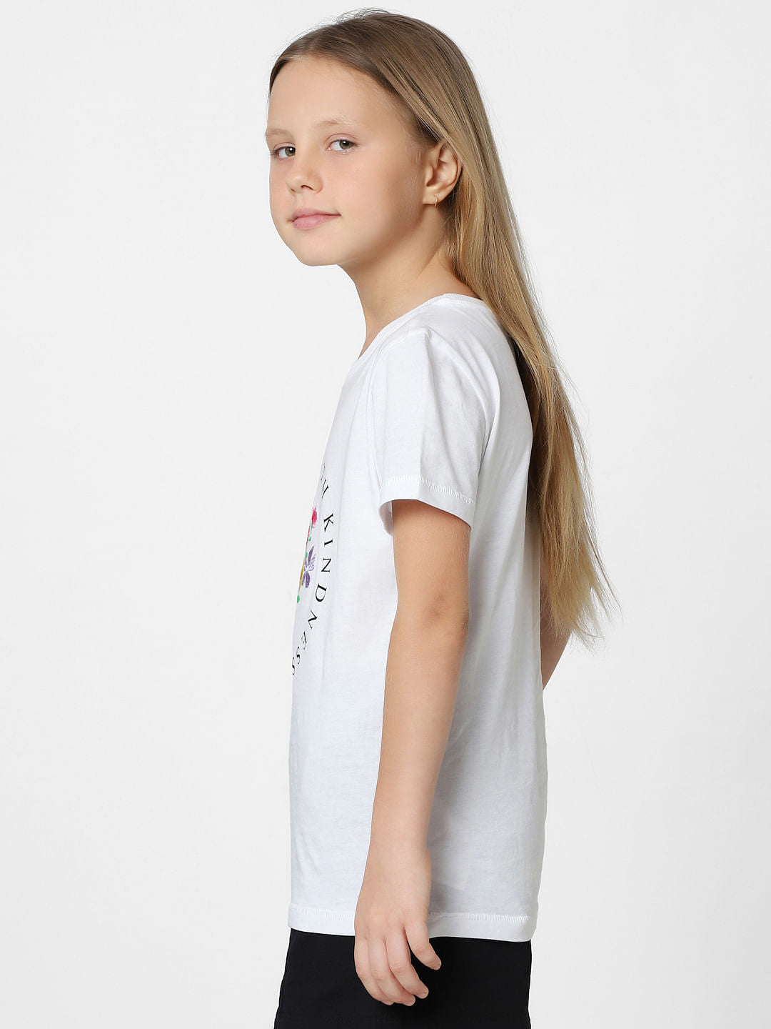Girls White Floral Print T-Shirt
