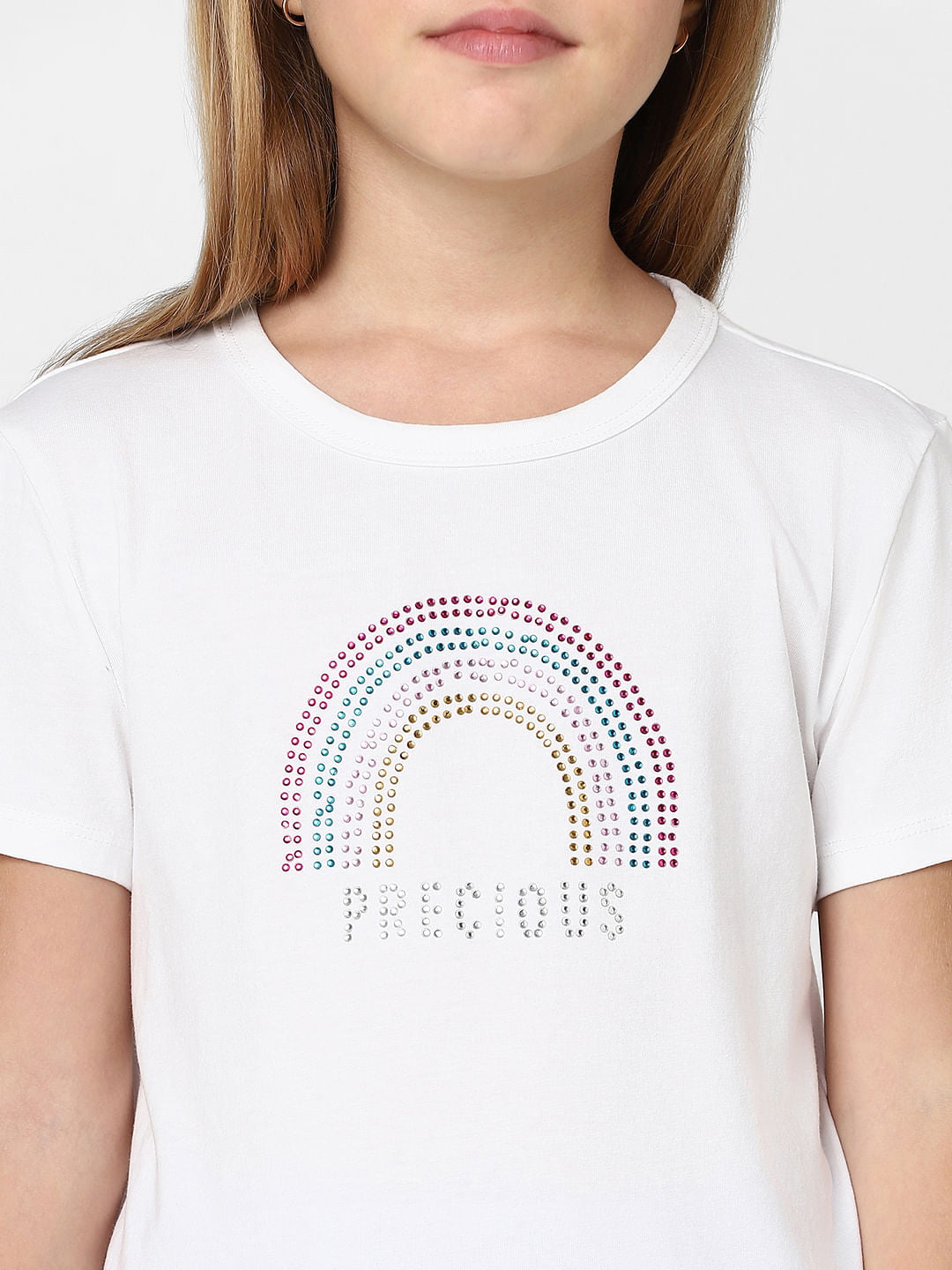 Girls White Rhinestone Detail T-Shirt