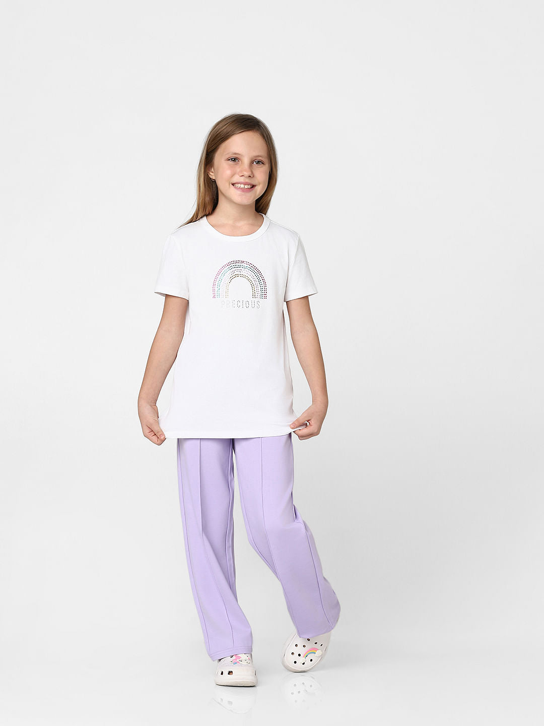 Girls White Rhinestone Detail T-Shirt