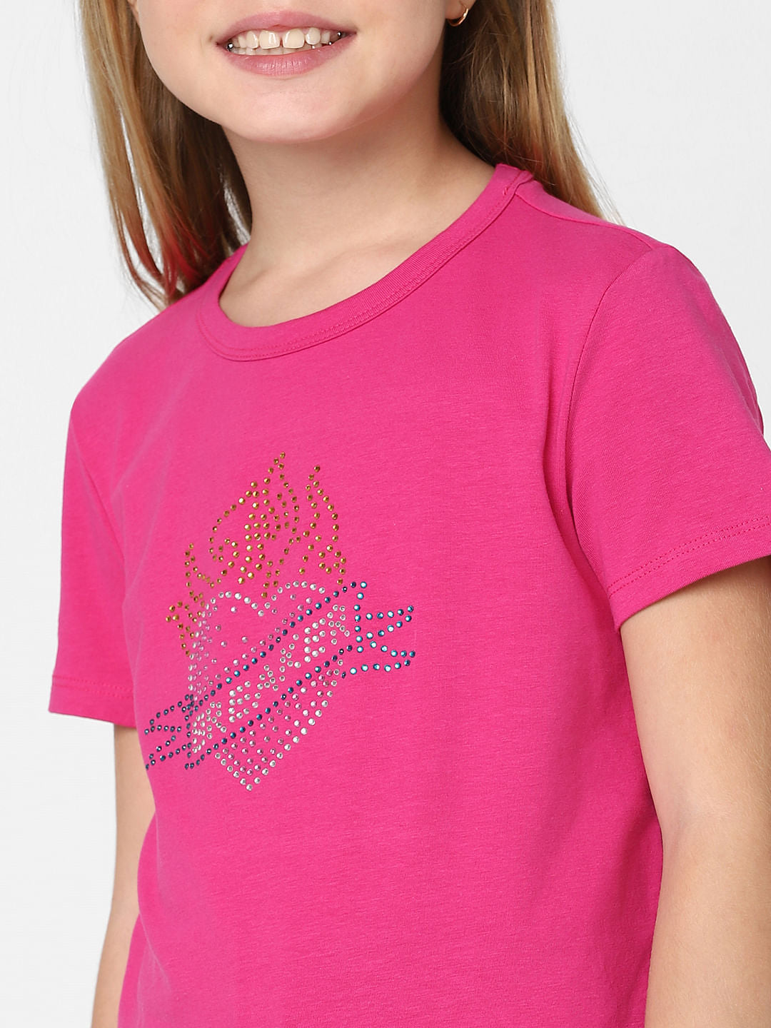 Girls Pink Rhinestone Detail T-Shirt