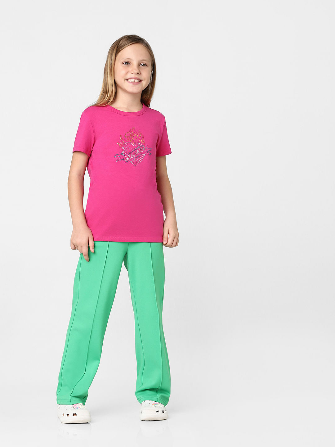 Girls Pink Rhinestone Detail T-Shirt