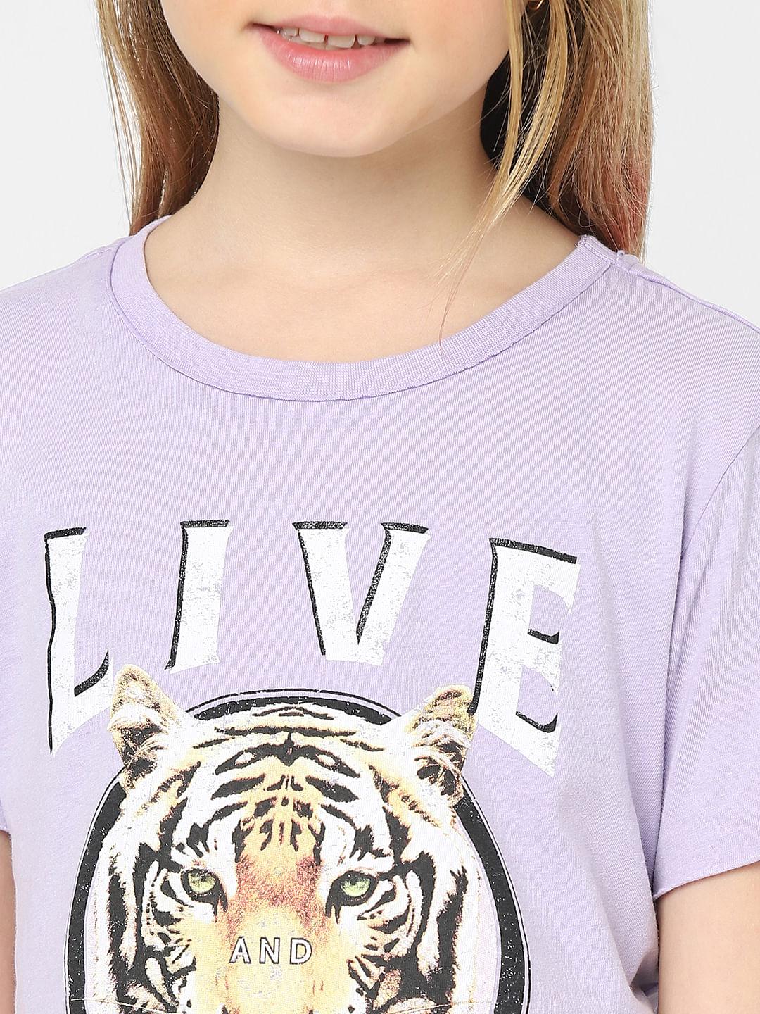 Girls Purple Graphic Print T-Shirt