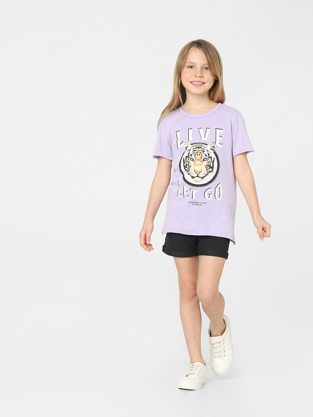 Girls Purple Graphic Print T-Shirt