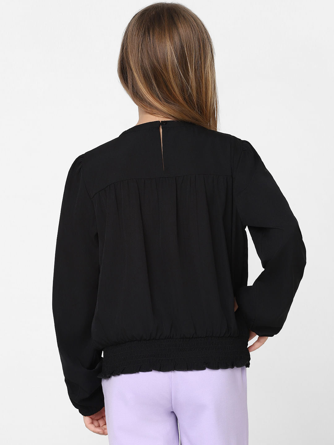 Girls Black Embroidered Smocked Top