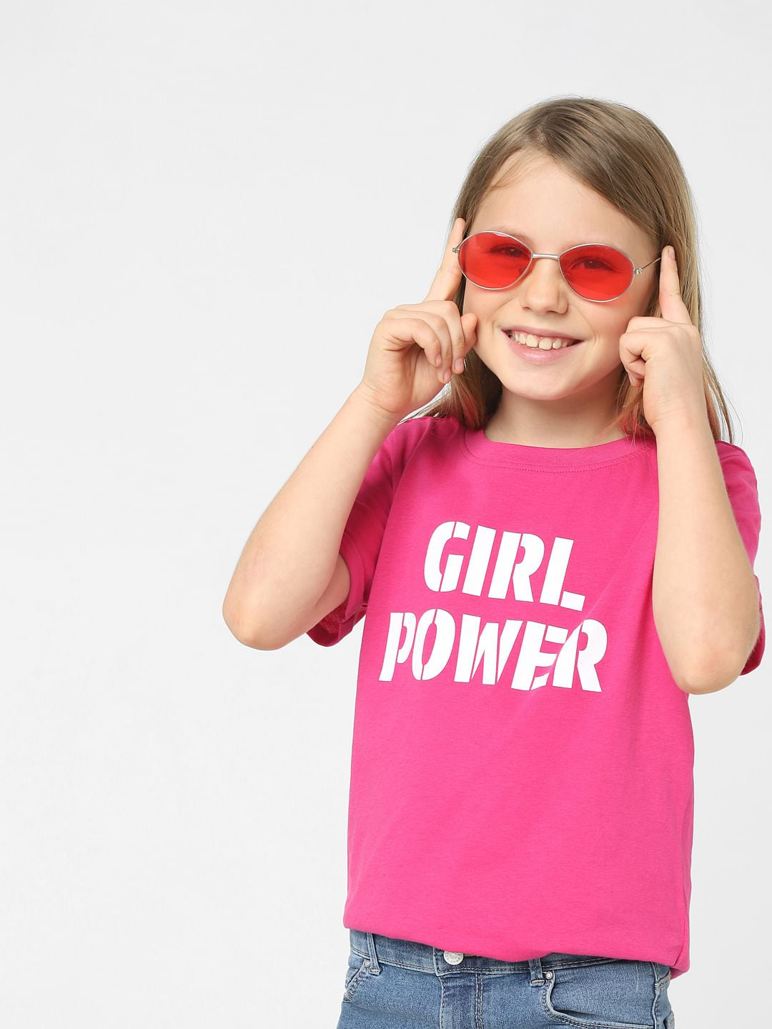 Girls Pink Text Print T-Shirt