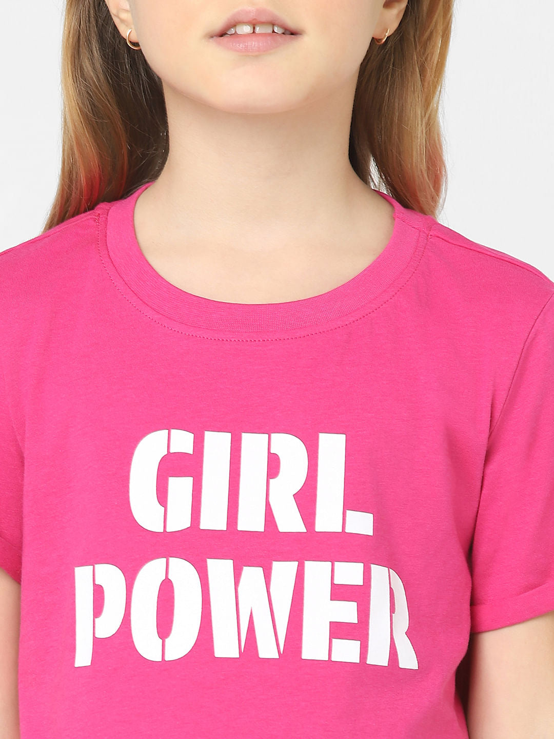 Girls Pink Text Print T-Shirt
