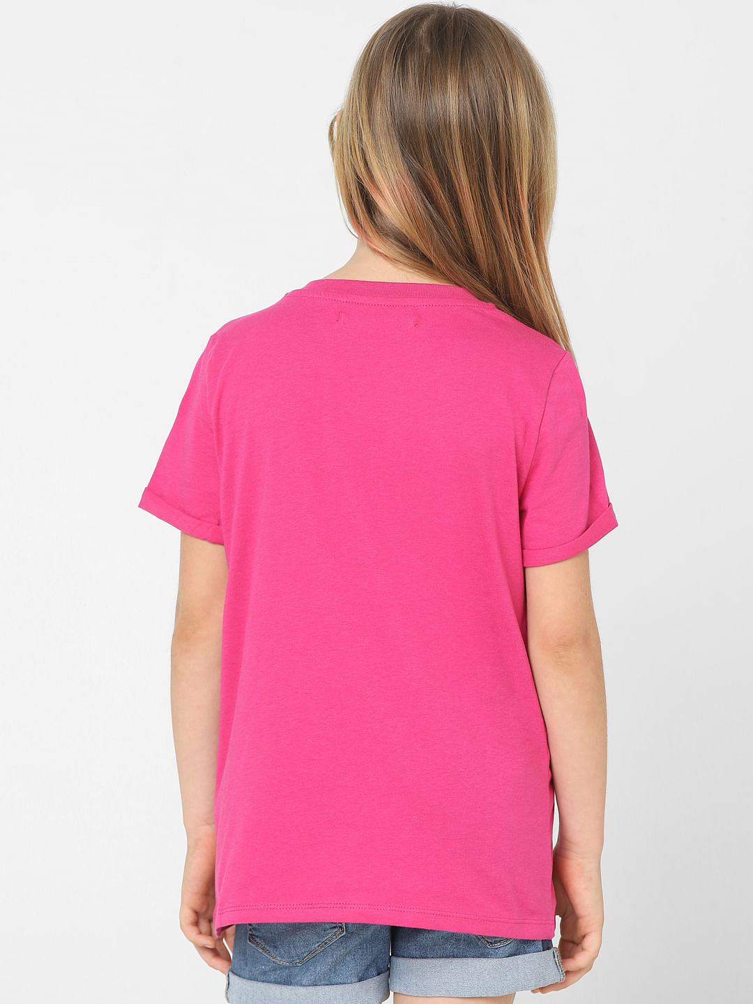 Girls Pink Text Print T-Shirt