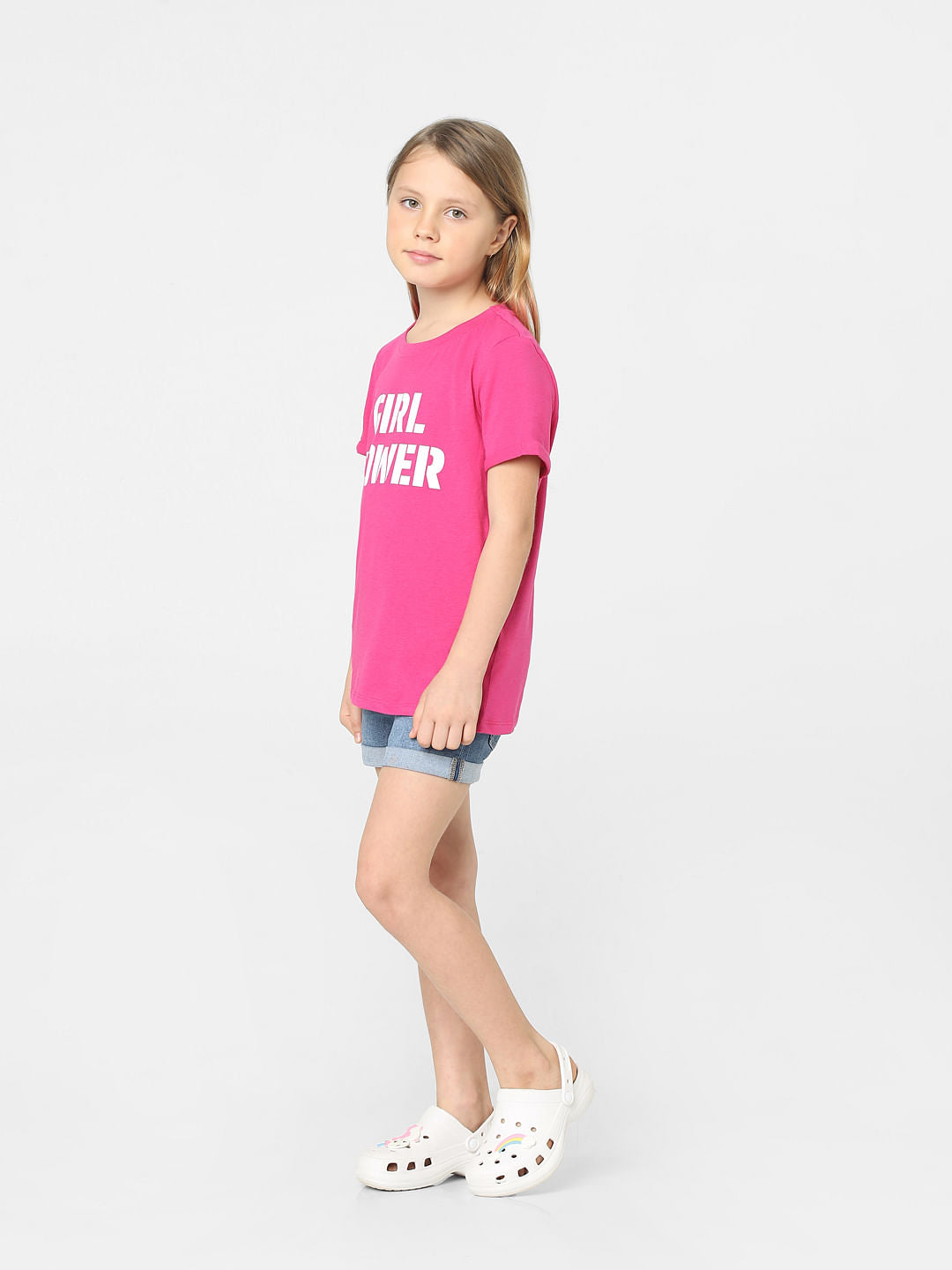 Girls Pink Text Print T-Shirt