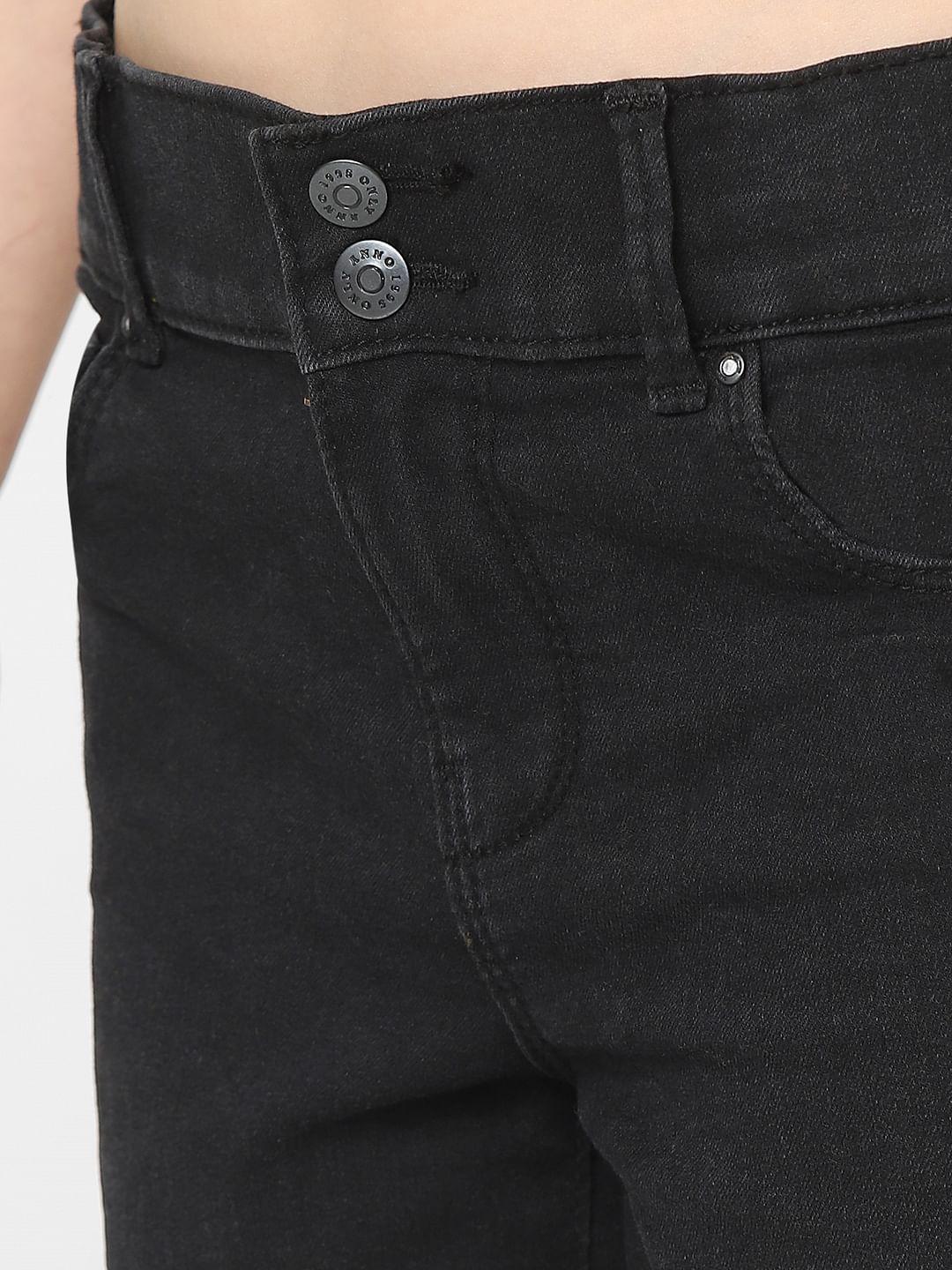 Girls Black Mid Rise Denim Shorts