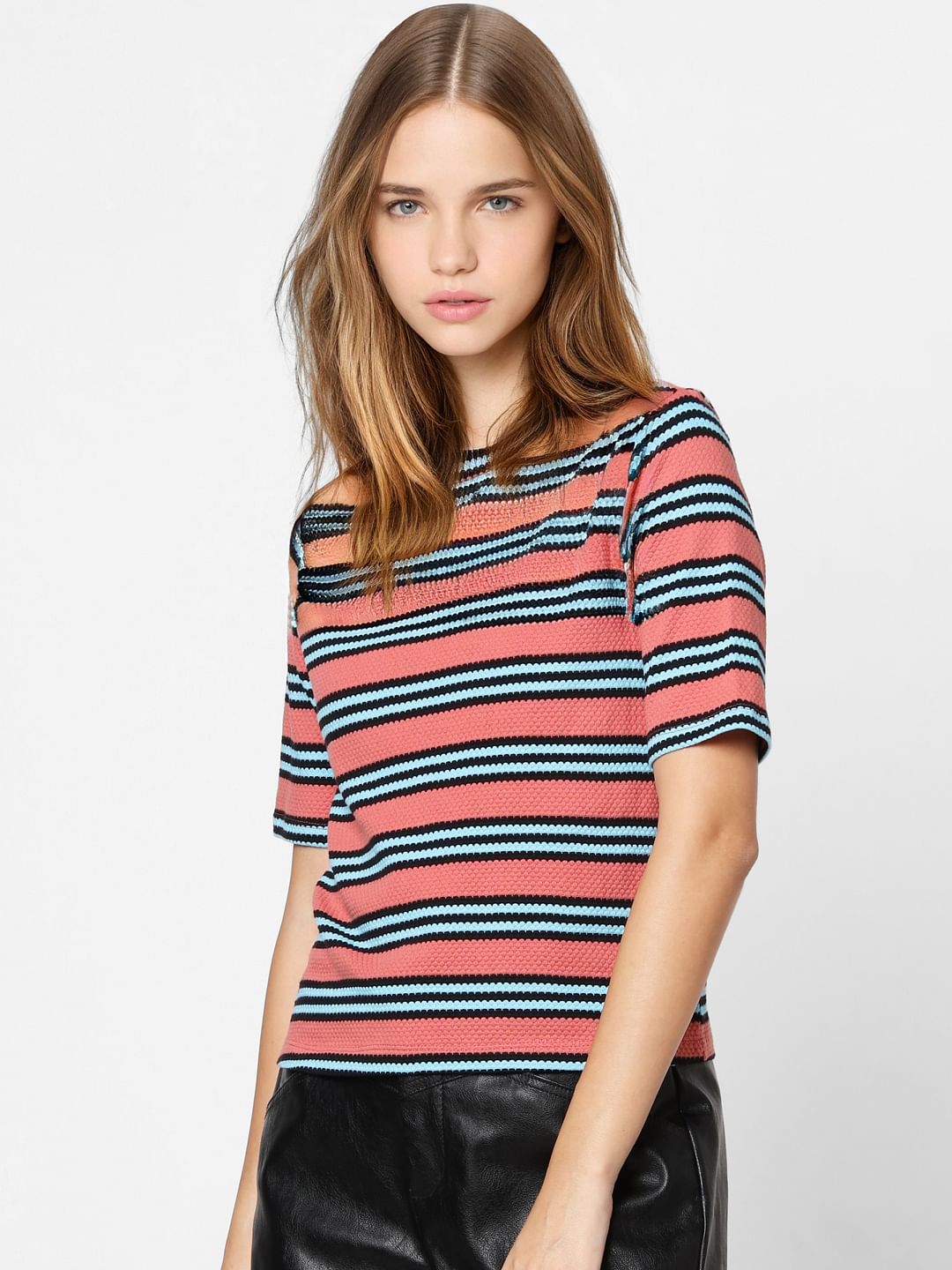 Peach Striped Knit Top