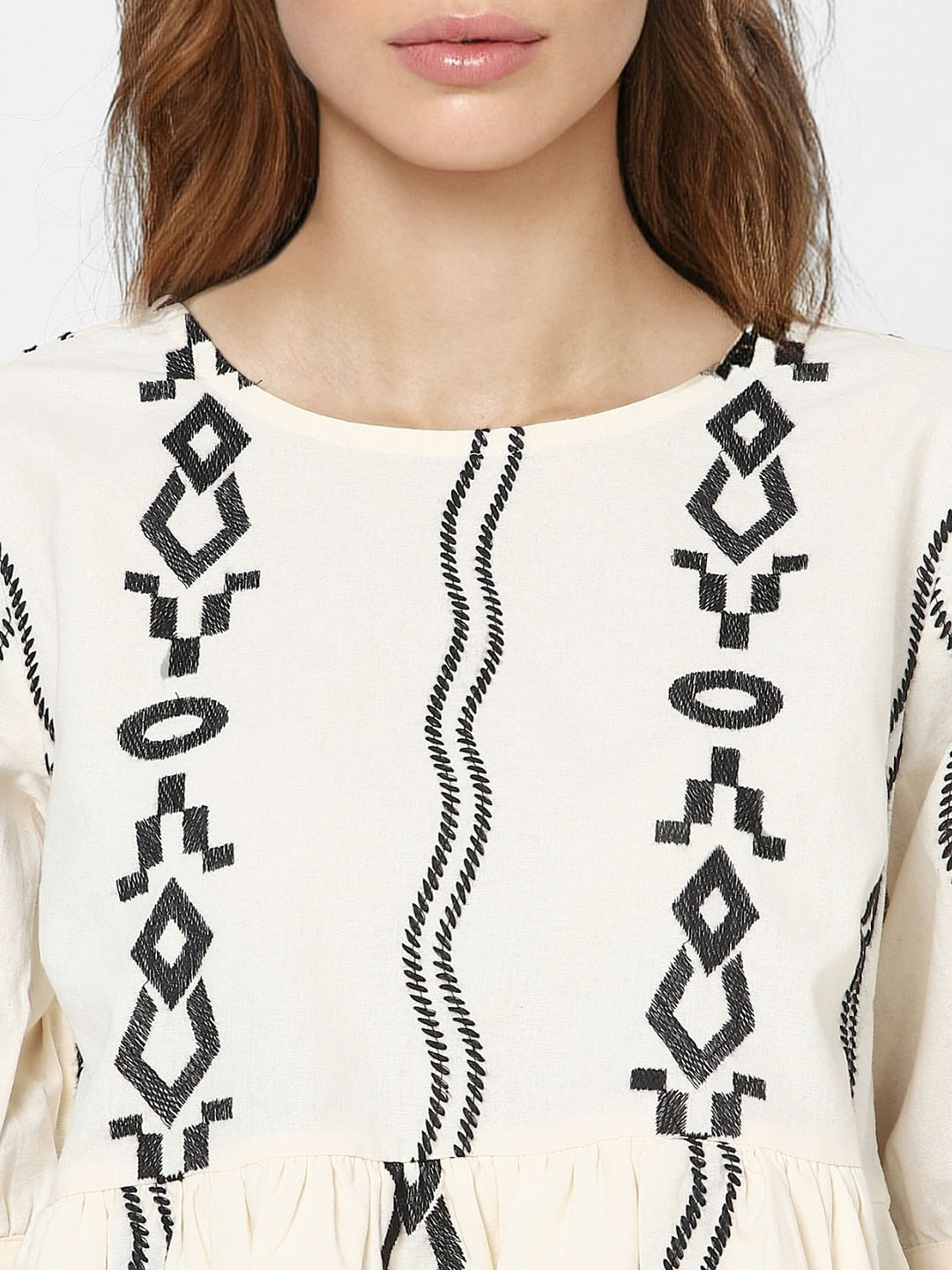 Beige Printed Peplum Top