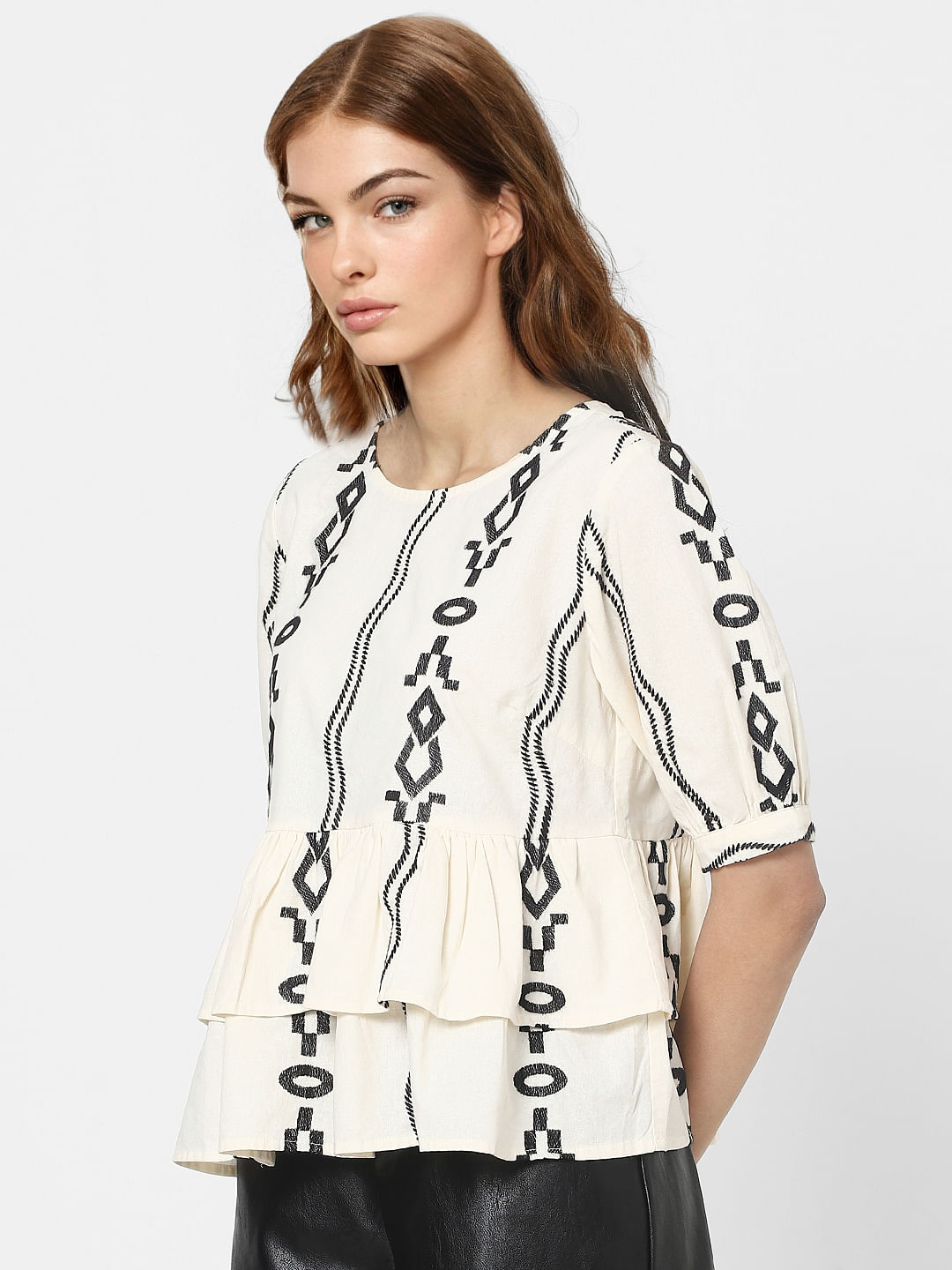 Beige Printed Peplum Top