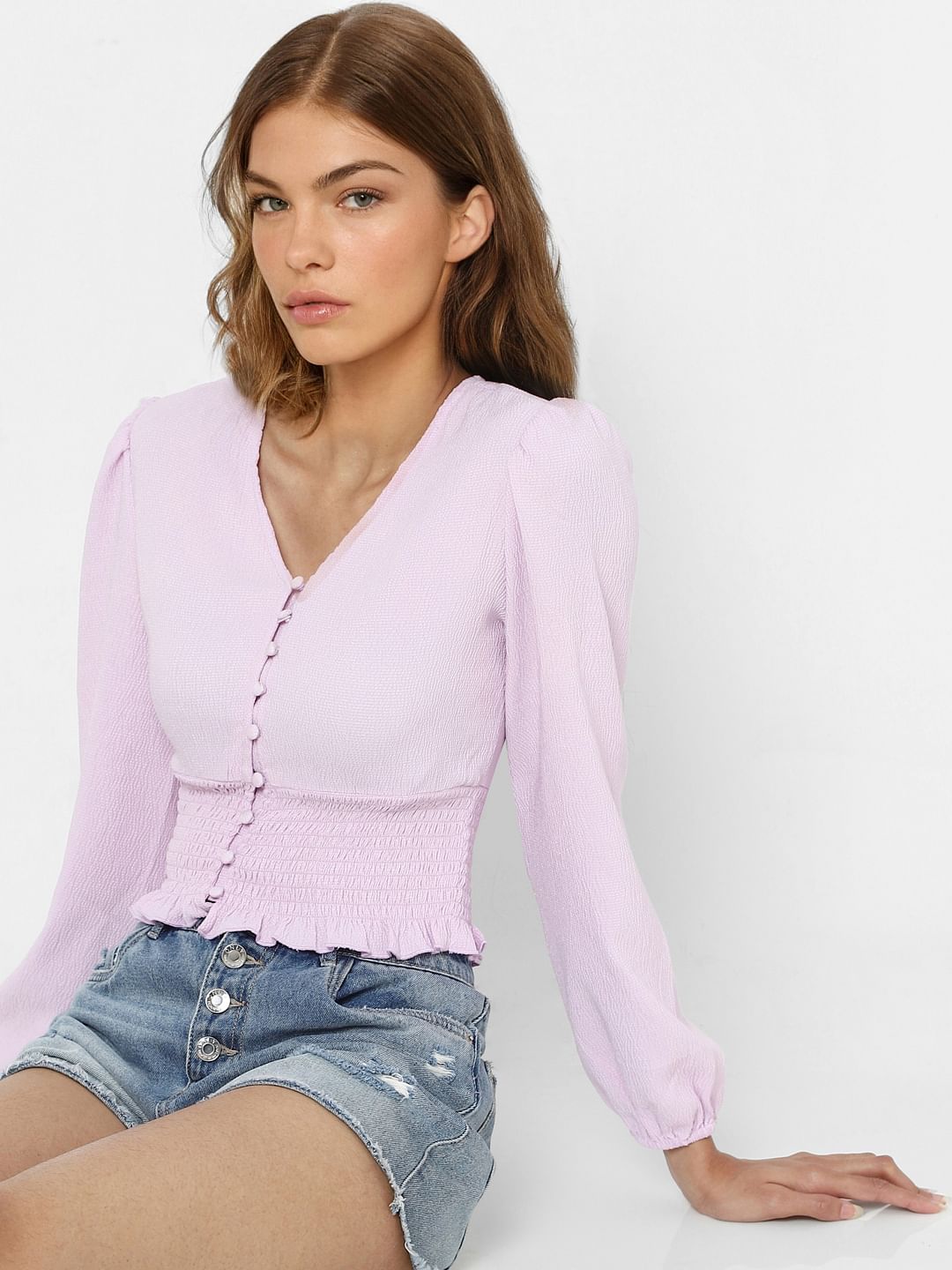 Lilac Purple V Neck Top