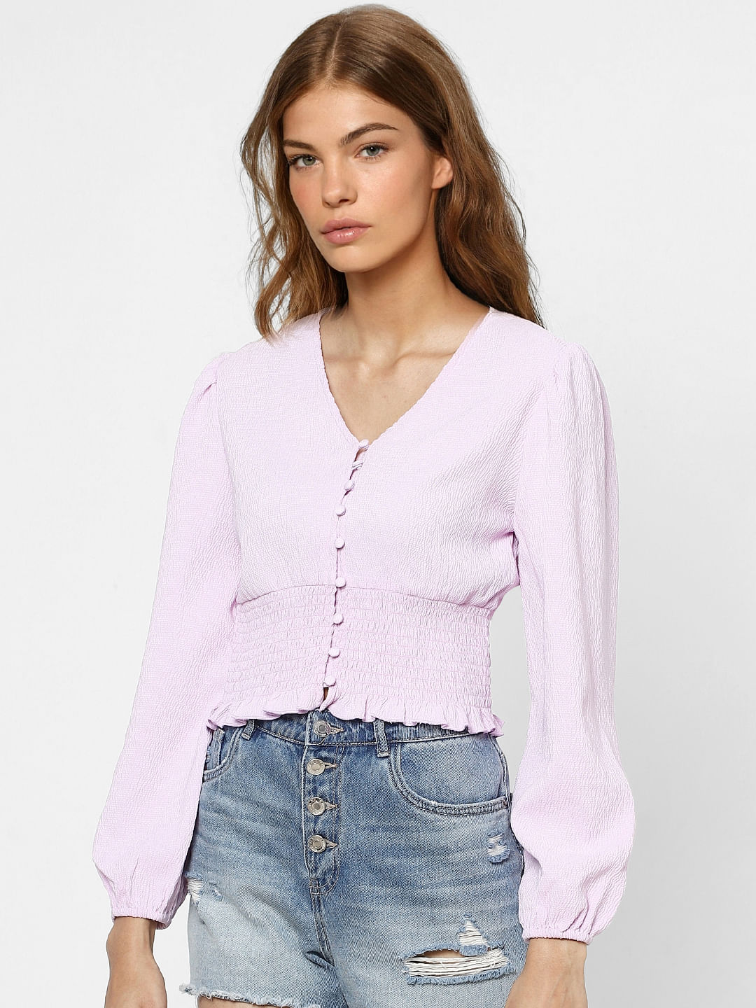Lilac Purple V Neck Top