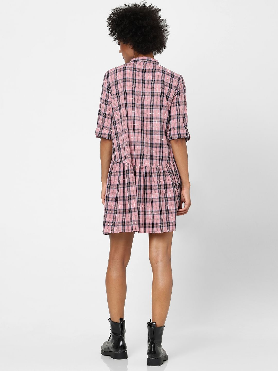Pink Checked Shirt Dress