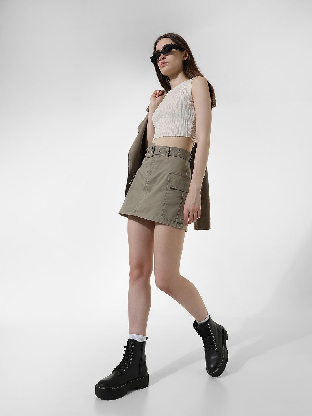 Green High Rise Cargo Skirt