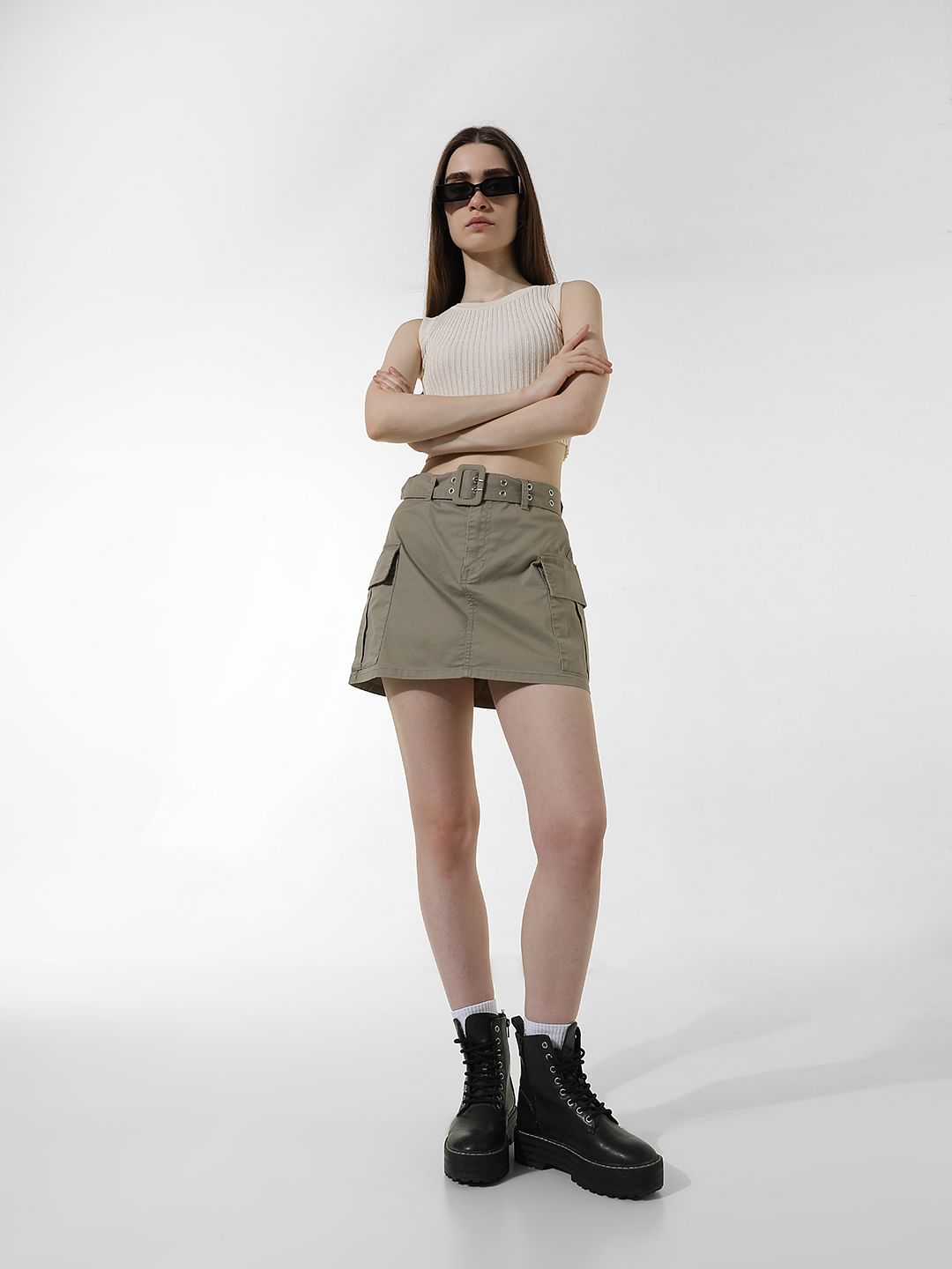 Green High Rise Cargo Skirt