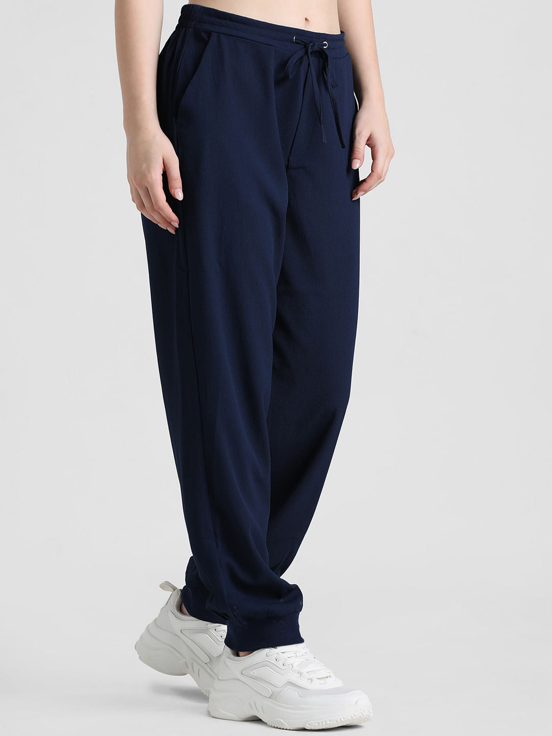 Navy High Rise Textured Joggers