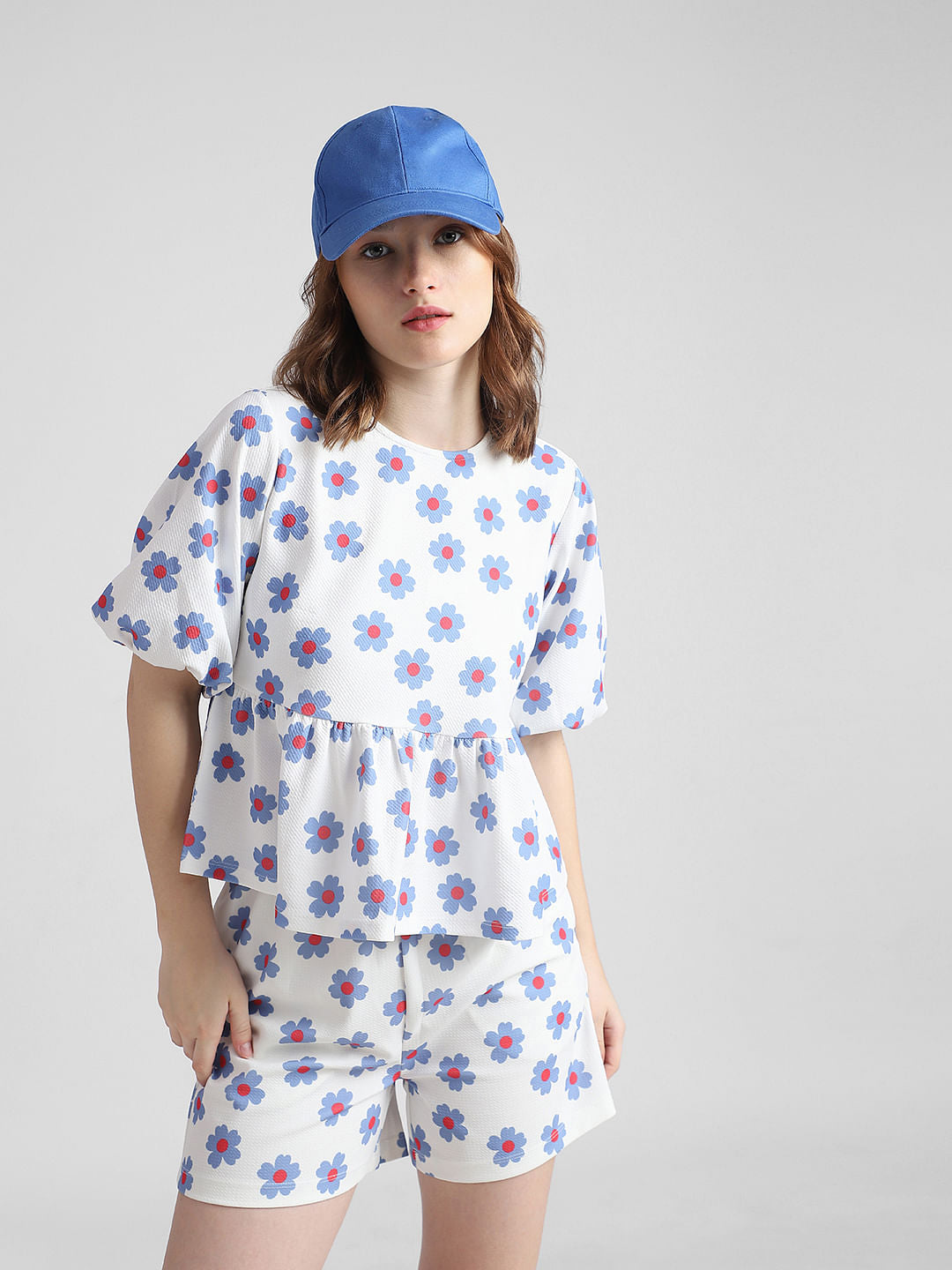 White Floral Peplum Top