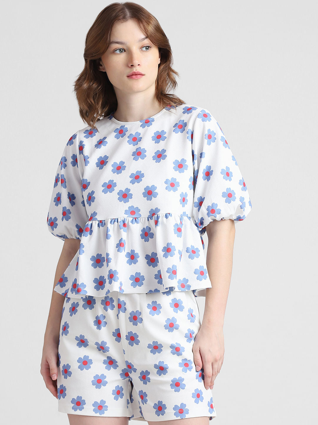 White Floral Peplum Top