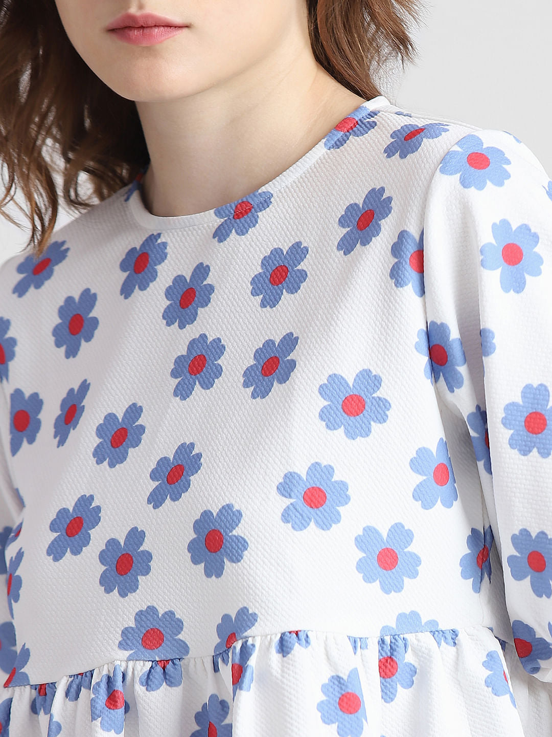 White Floral Peplum Top