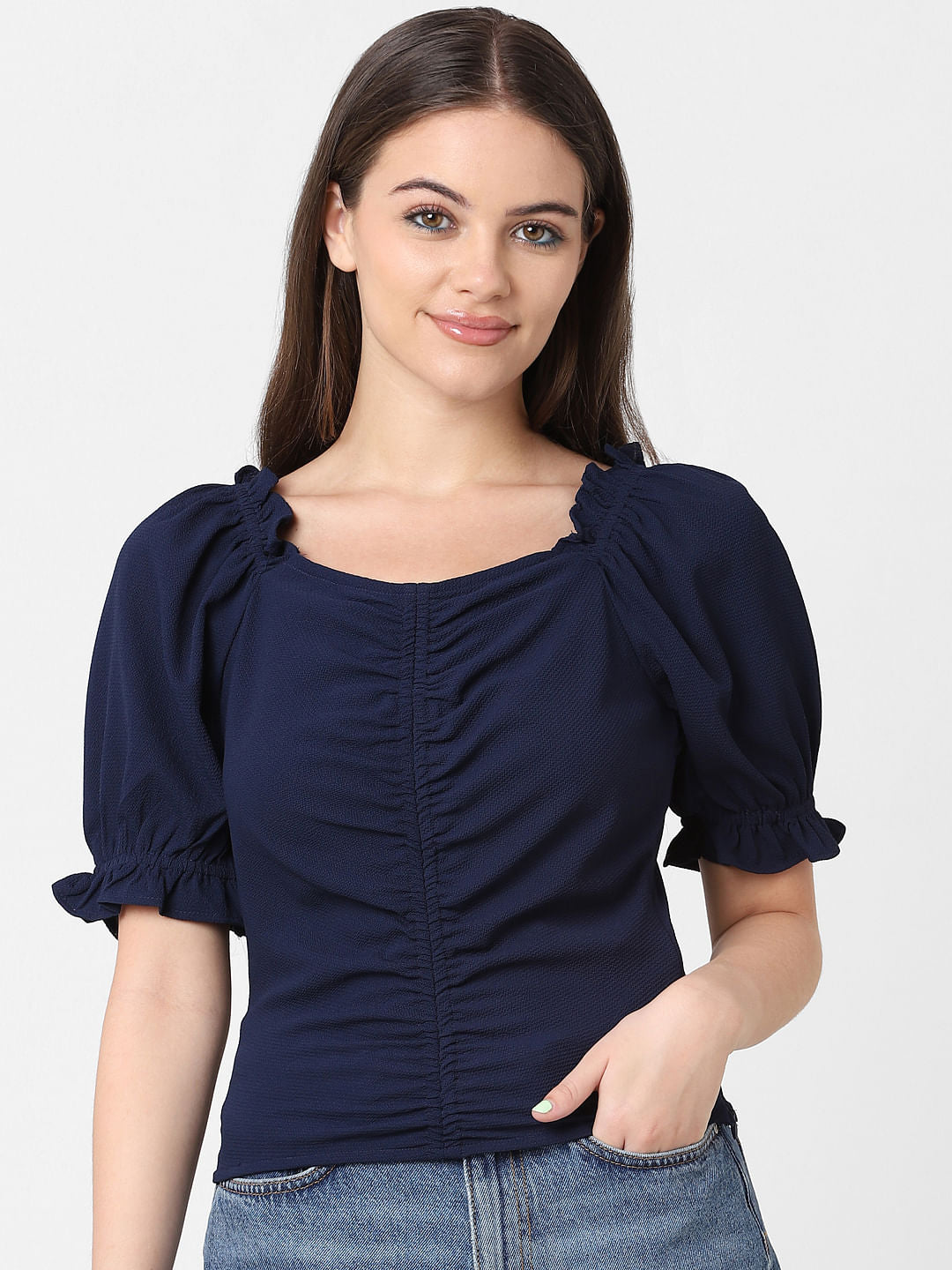 Dark Blue Ruched Top