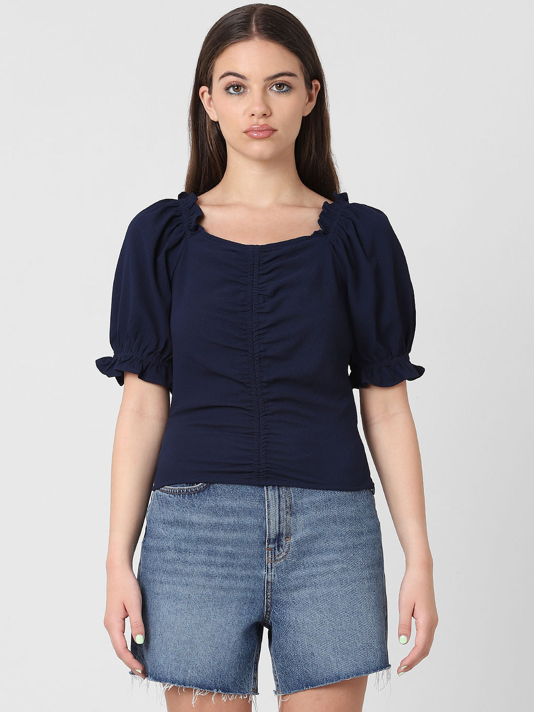 Dark Blue Ruched Top