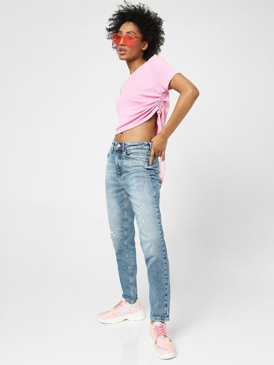 Blue High Waist Faded Mom Jeans