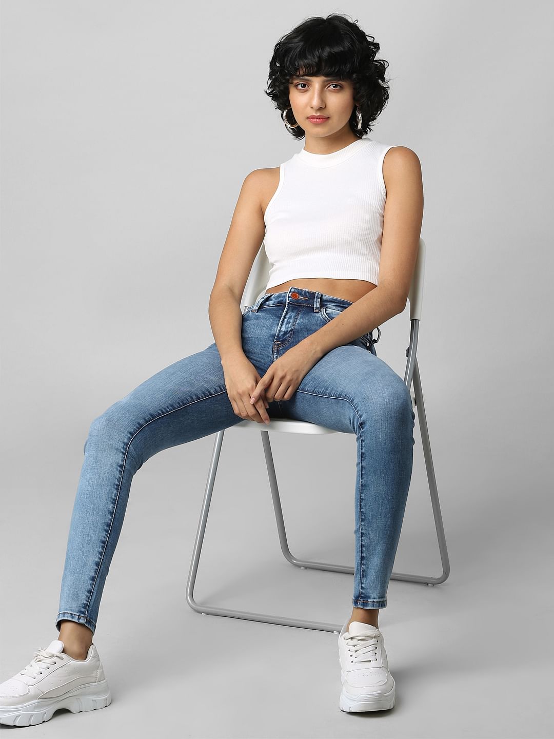 Blue High Rise Distressed Skinny Jeans