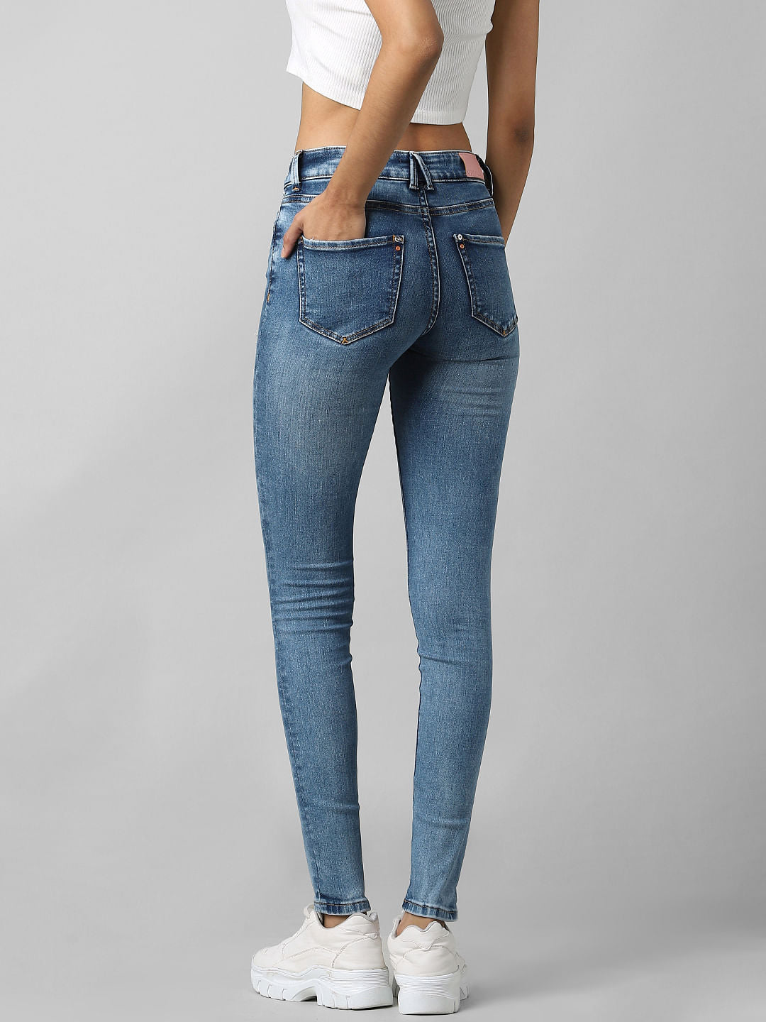 Blue High Rise Distressed Skinny Jeans