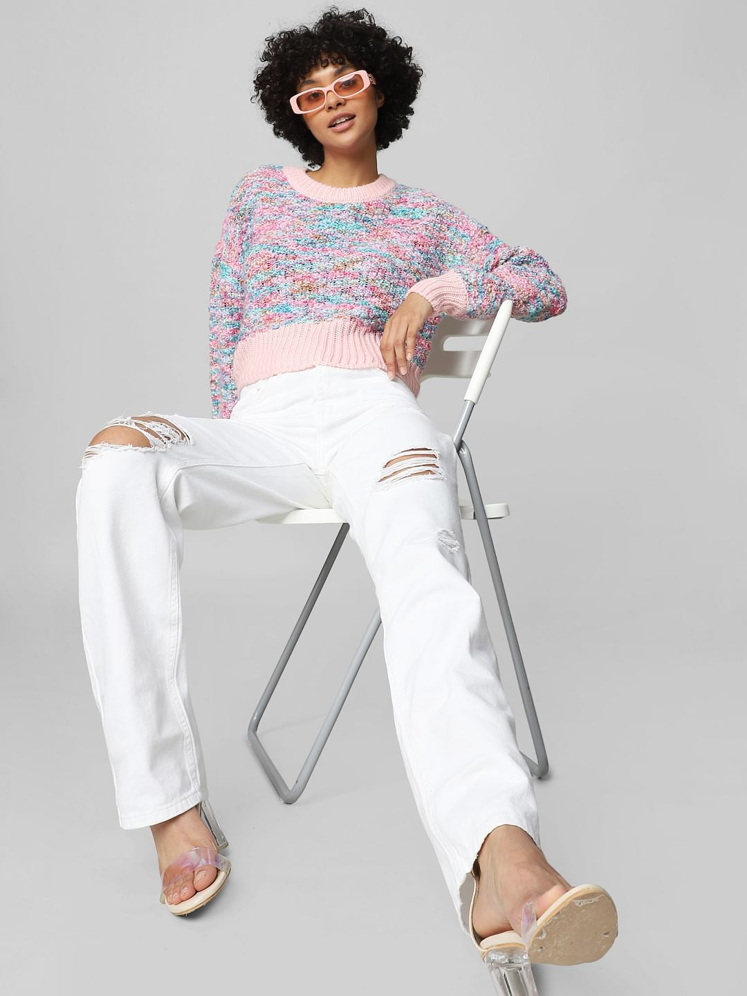 White High Rise Ripped Straight Jeans